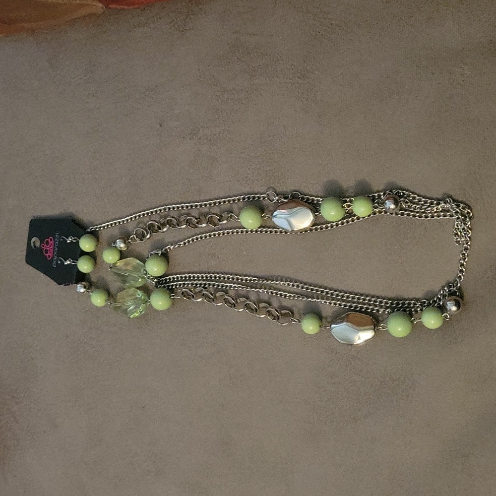 Paparazzi Green Necklace and Earrings set. Pierced Earrings.